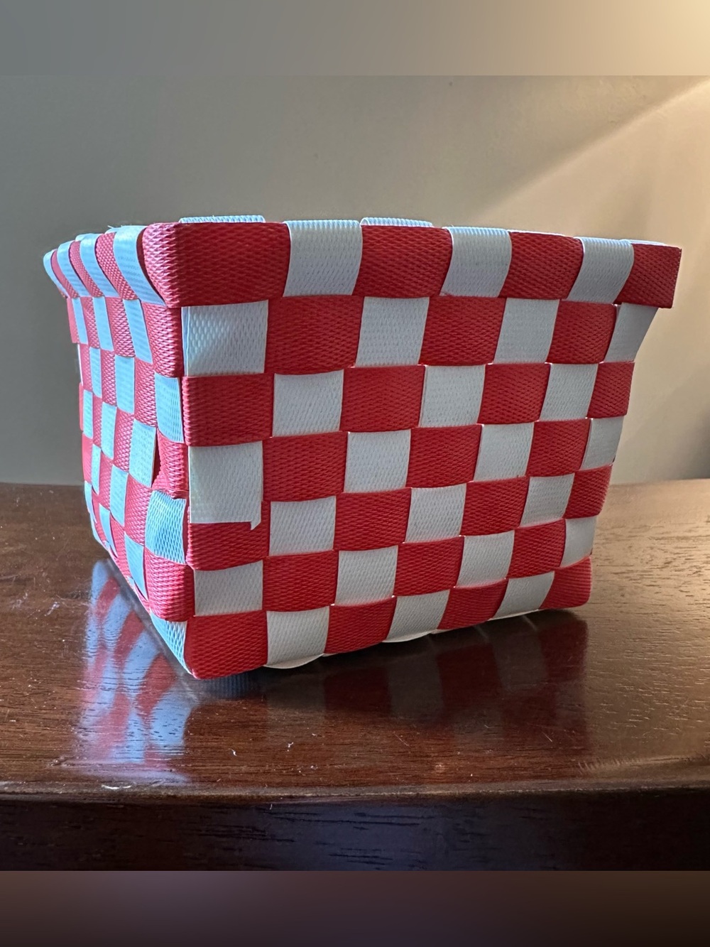Cute red and white woven basket